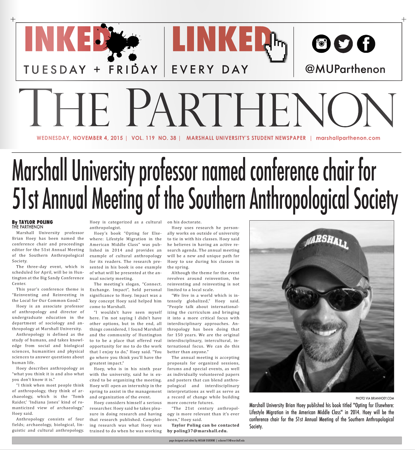 Parthenon article on Dr. Hoey’s Position as Conference Chair for SAS 2016